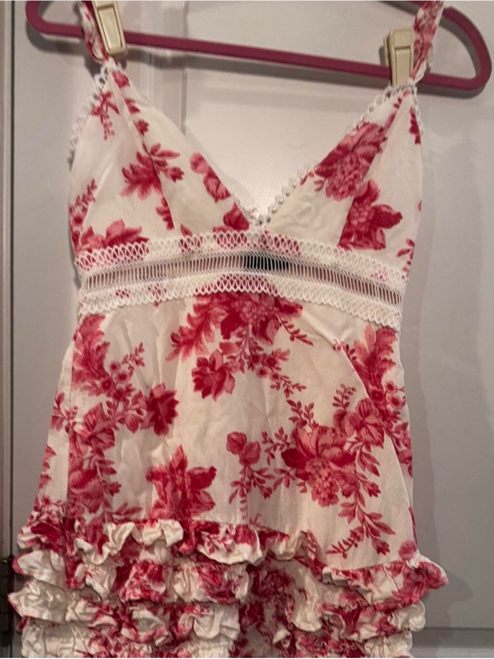 Revolve X by NBD Pink Floral V-Neck Ruffle Mini Dress - Picture 2 of 6